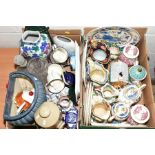 TWO BOXES OF CERAMICS AND GLASSWARE, including Masons Regency ornamental and dinnerwares, other