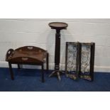 A MODERN MAHOGANY BUTLERS TRAY, with hinged sides on a separate base (one leg loose and damaged),