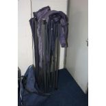 A PURPLE PULL OUT GAZEBO, approximately 3m x 2.5m