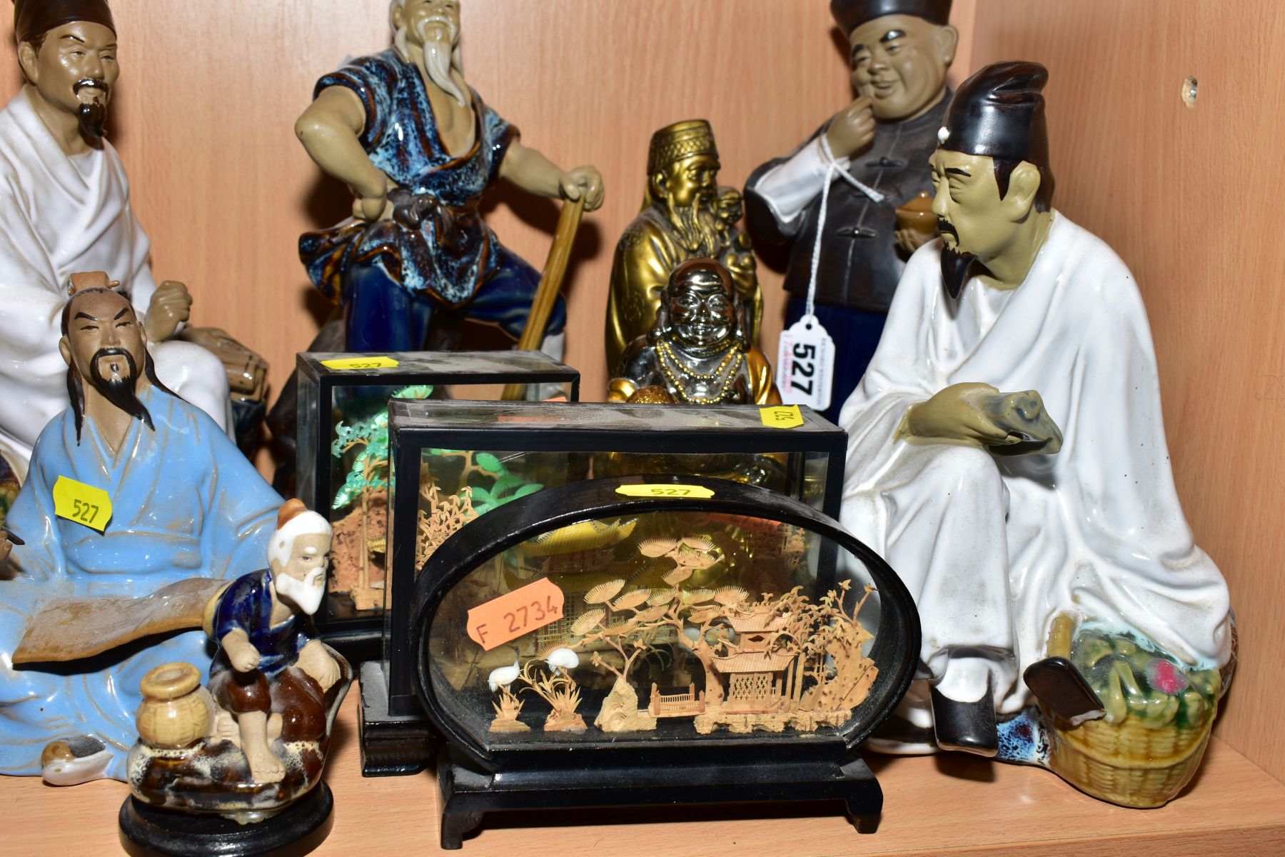 A GROUP OF JAPANESE CERAMIC FIGURES, including two seated scholars, a seated scribe, man with axe, - Image 2 of 4