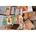 A QUANTITY OF VINTAGE TOYS AND GAMES, to include boxed PGP 'BRRRR' car racing game, Marx 'Treasure