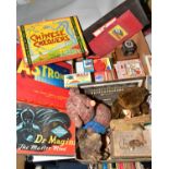 A QUANTITY OF ASSORTED GAMES AND SOFT TOYS ETC, to include Waddingtons 'Astron', Jas.B.Halley & Co