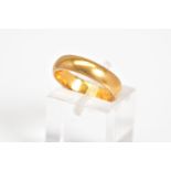 A 22CT GOLD WIDE BAND, the plain polished band with a 22ct hallmark for Birmingham, ring size K1/