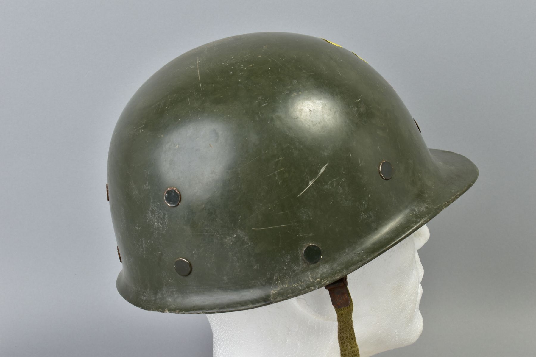 GREEN COLOURED US MILITARY HELMET (M1) but made of resin, with liner chin strap etc, possibly re- - Image 2 of 4
