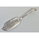 A VICTORIAN SILVER FISH SLICE, with a pierced blade, Kings pattern designed handle, approximately