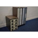 TWO BISLEY METAL FIFTEEN DRAWER PAPER CABINET, width 28cm x depth 41cm x height 96cm and an eight