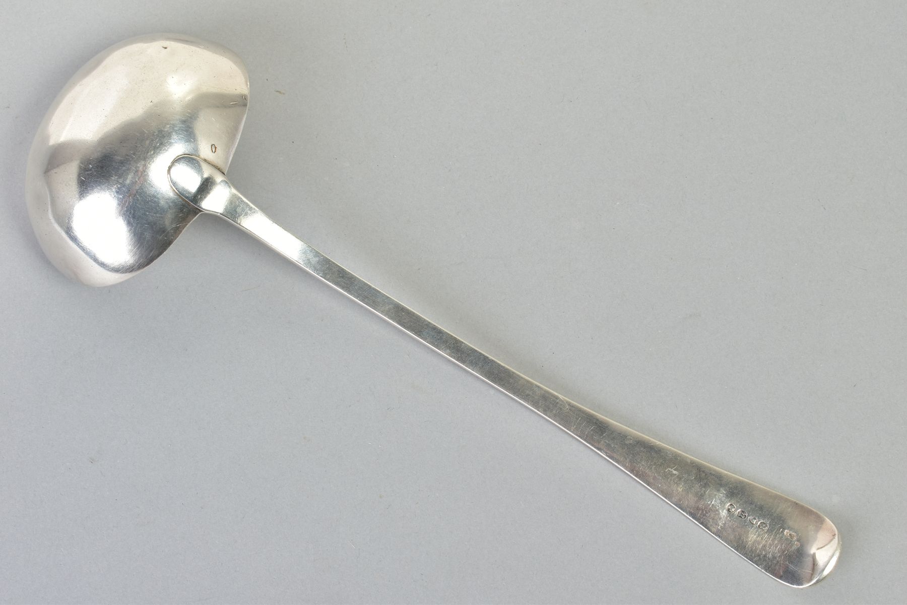 A VICTORIAN SILVER SOUP LADLE, of plain design with a feathered detail to the handle with an - Image 2 of 6