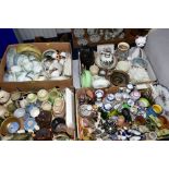 FOUR BOXES OF ASSORTED CERAMICS ETC, to include early T.G.Green flour and Bicarb Soda, Grafton china