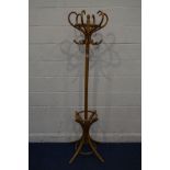 A BEECH BENTWOOD STYLE HAT/COAT STAND, height 190cm
