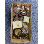 A BOX OF MISCELLANEOUS ITEMS, to include a micro mosaic box, medals,