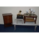 AN EDWARDIAN MAHOGANY FIVE DRAWER MUSIC CABINET, width 53cm x depth 37cm x height 84cm together with