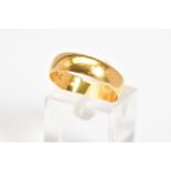 A 22CT GOLD WIDE BAND RING, the plain polished band with a 22ct hallmark for Chester 1917, ring size