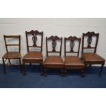 TWO EDWARDIAN MAHOGANY CHAIRS together with two matching nursing chairs and another chair (5)