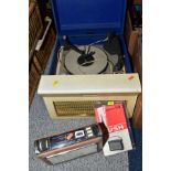 A DANSETTE MAJOR DELUXE 21, in blue and cream and a Bush Transistor portable radio TR130, with