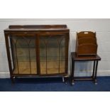 AN EARLY TO MID 20TH CENTURY WALNUT TWO DOOR CHINA CABINET, with two glass shelves, width 120cm x