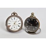 AN ENICAR POCKET WATCH AND ONE OTHER, the Enicar with a black dial and Arabic numerals, subsidiary