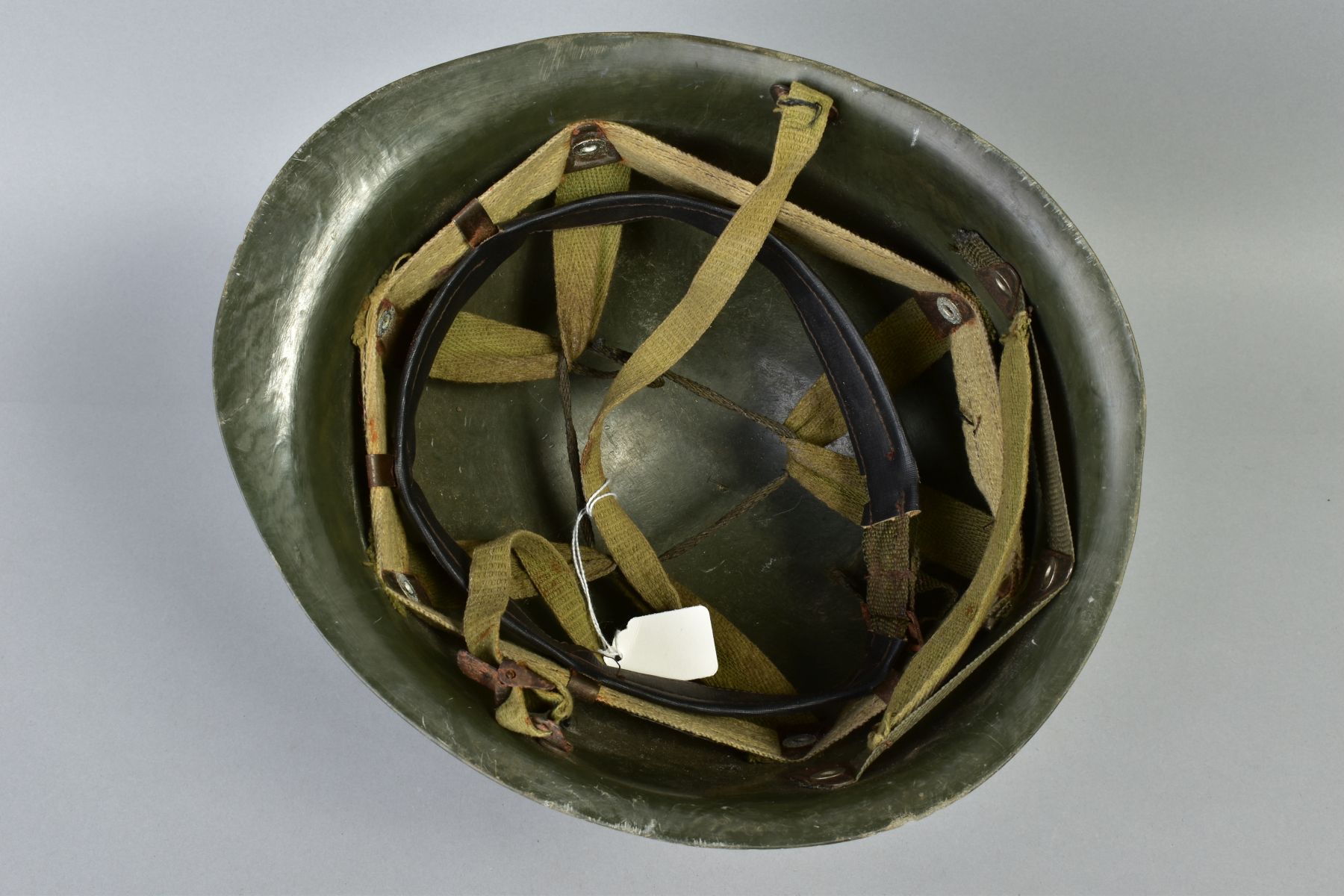 GREEN COLOURED US MILITARY HELMET (M1) but made of resin, with liner chin strap etc, possibly re- - Image 4 of 4