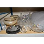 A COLLECTION OF GLASSWARE to include a pair of ceiling lights acid etched with foliate and satin