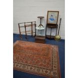 A QUANTITY OF OCCASIONAL FURNITURE, to include an oak barley twist demi lune table, Victorian barley