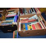 THREE BOXES OF BOOKS, subjects include unsolved mysteries, Giles cartoon collections, history,