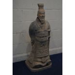 A LATE 20TH CENTURY COMPOSITE FLOOR STANDING FIGURE of terracotta style, depicting an Imperial