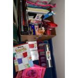 A BOX OF CARD CRAFT MATERIALS, including Sizzix cuts buttons, card, paper, cutters etc