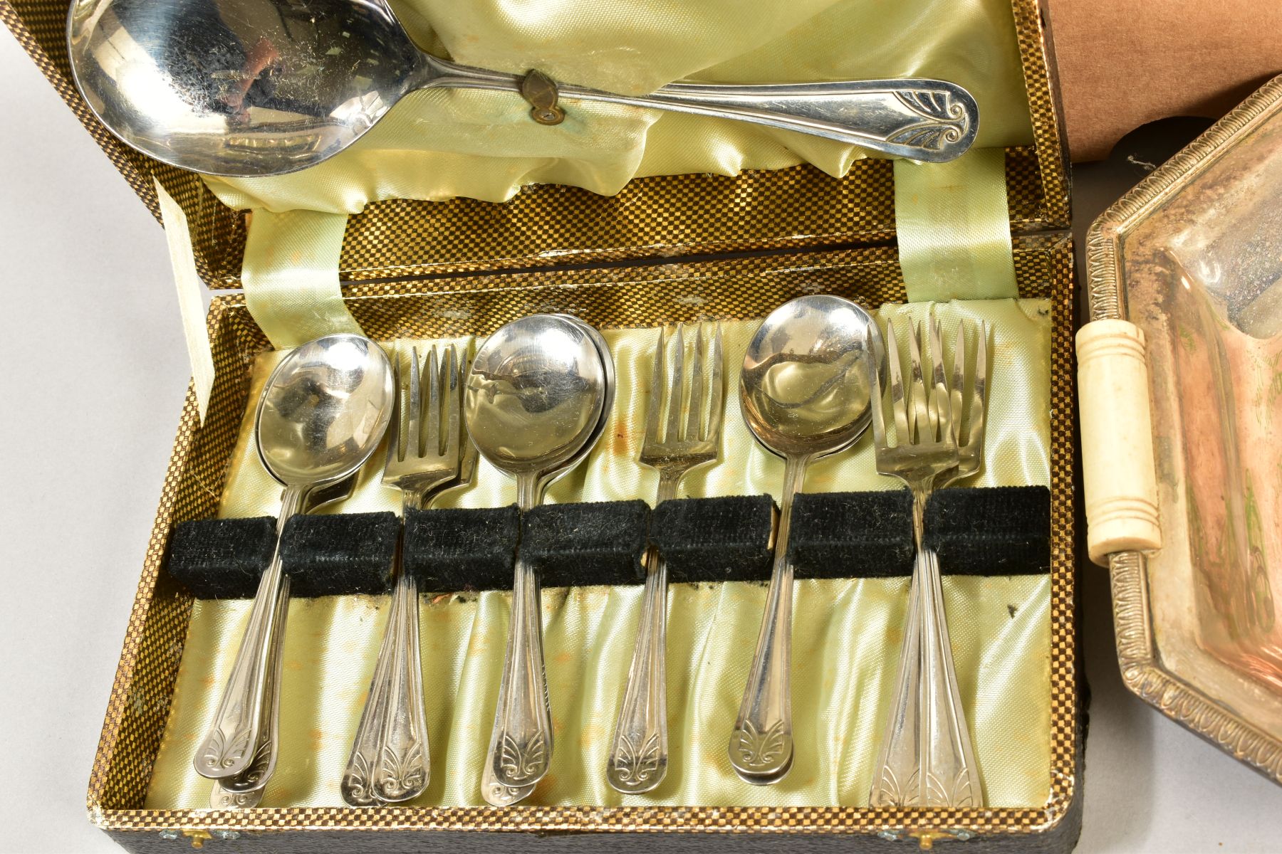 A BOX OF SILVER PLATE, including swing handled cake baskets, hors d'ouvres dish, entree dishes, - Image 2 of 3