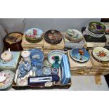 A BOX OF WEDGWOOD PALE BLUE AND GREEN JASPERWARE, AYNSLEY AND OTHER BONE CHINA, boxed Wedgwood '