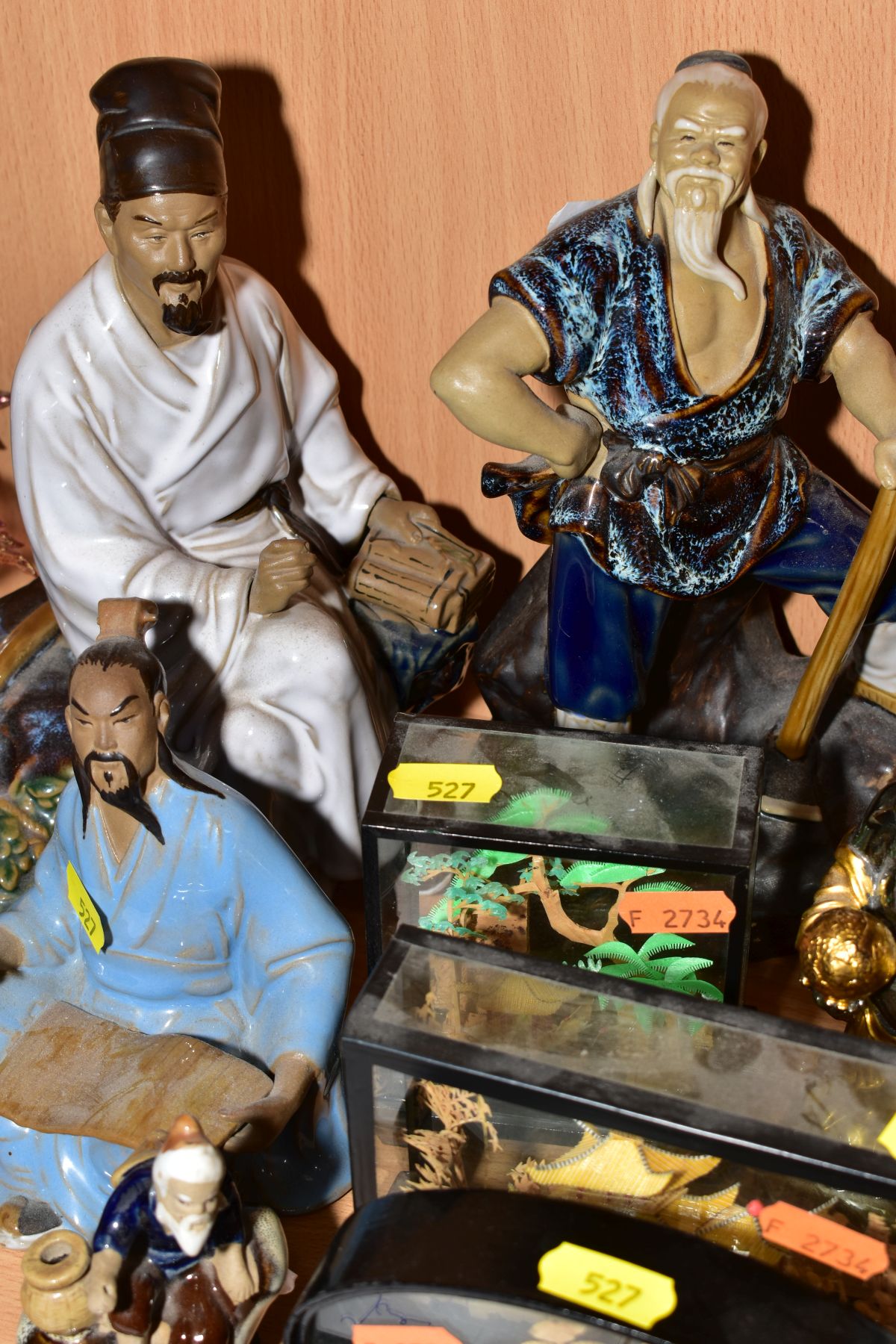 A GROUP OF JAPANESE CERAMIC FIGURES, including two seated scholars, a seated scribe, man with axe, - Image 4 of 4