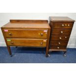 AN EARLY TO MID 20TH CENTURY OAK CHEST OF TWO DRAWERS, on castors, width 99cm x depth 44cm x