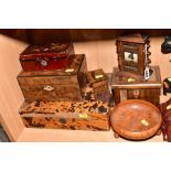 A GROUP OF TREEN AND LACQUERED ITEMS, including an Edwardian perpetual calendar, a burr wood bowl on