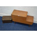 A MID 20TH CENTURY TEAK STEPPED WORK/SEWING BOX with two drawers (minor veneer damage) together with