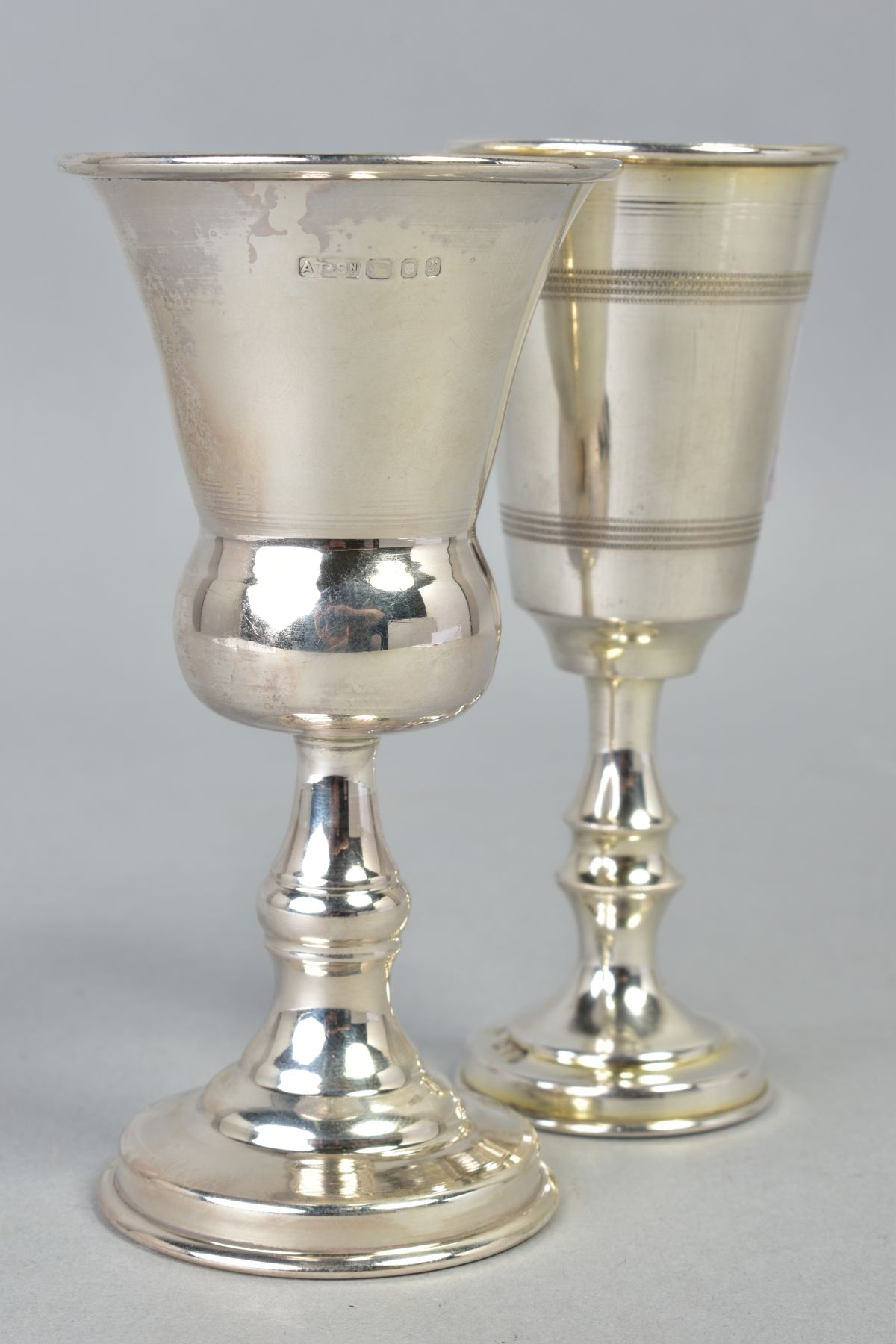 TWO SMALL SILVER GOBLETS, one of plain design with a thistle shape, hallmarked London 1968, the - Image 2 of 4