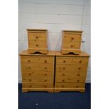 A PAIR OF MODERN PINE FINSIH CHEST OF TWO SHORT AND FOUR LONG DRAWERS together with a matching