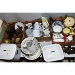 VINTAGE KITCHENALIA, a quantity of enamel jugs, pans, bread bins, cake bin, bowl, pail, glass and