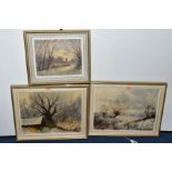 PERCY HIPKISS (1912-1995) 'WINTER STREAM', a snowy landscape, signed bottom left, artist label