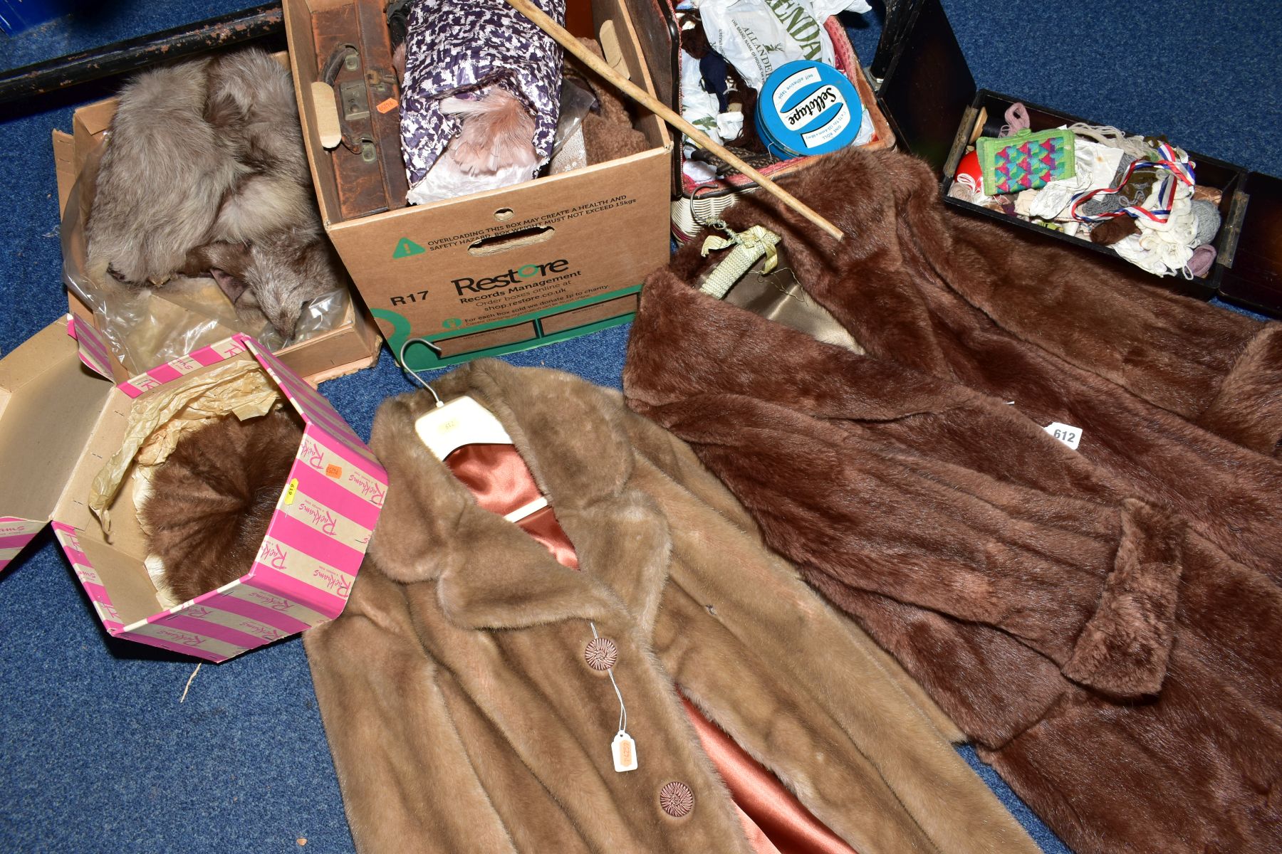 A LADIES BROWN CONEY FUR COAT, shawl style collar, turned up cuffs, length from collar to hem - Image 2 of 2