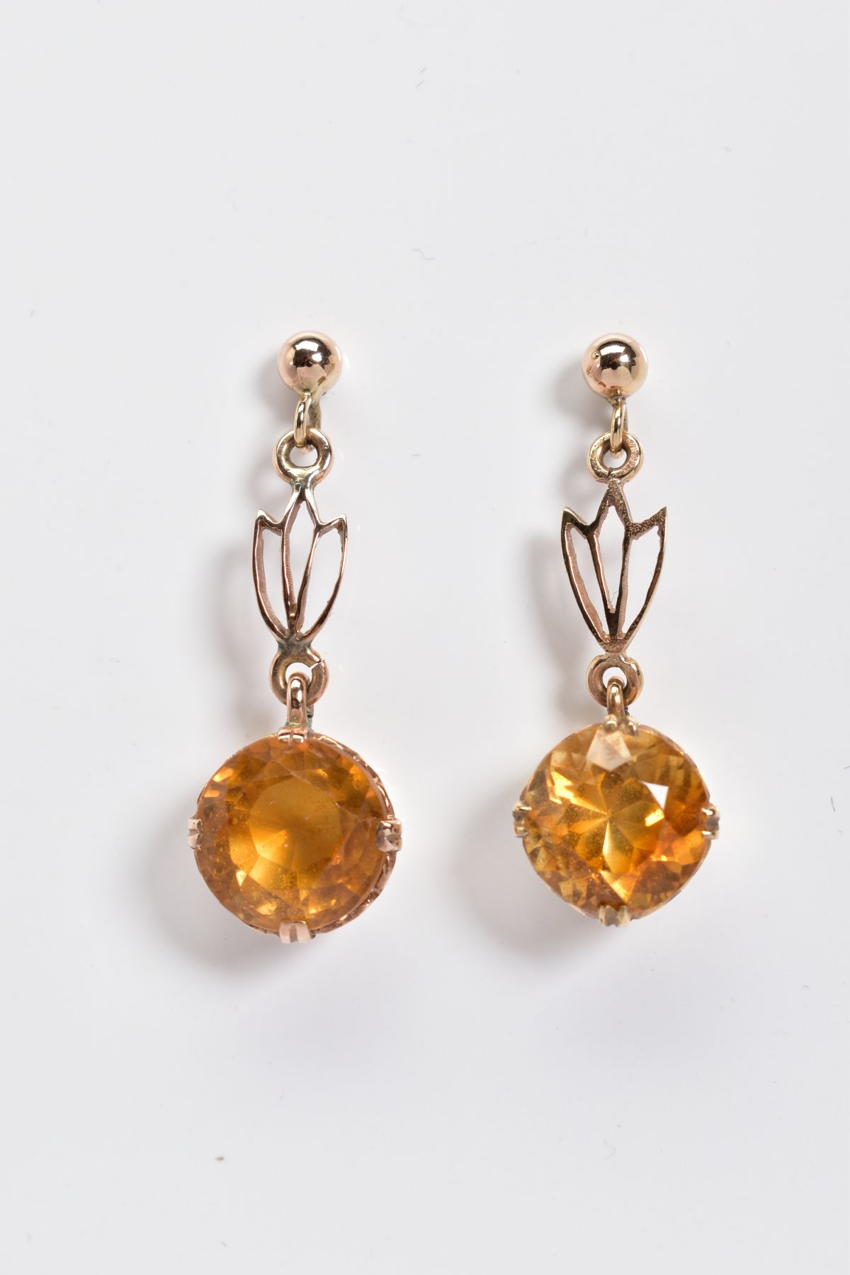 A PAIR OF DROP EARRINGS AND A RING, each drop earring set with a circular cut citrine interspaced - Image 4 of 4