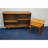 A MID 20TH CENTURY TEAK BOOKCASE with double glazed sliding doors together with a teak nest of three