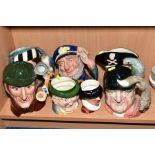 FIVE ROYAL DOULTON CHARACTER JUGS, Long John Silver D6335, Gone Away D6531, Old Salt D6551, The