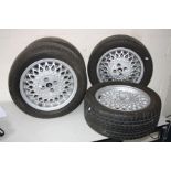 A SET OF 6'' X 15'' ROVER 827/VITESSE ALLOY WHEELS with 205/50R15 tyres (to fit Leyland/Triumph/