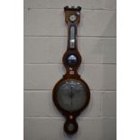 A 19TH CENTURY ROSEWOOD MERCURY WHEEL BAROMETER, signed Hallet Throwbridge, with a thermometer,