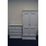 A MODERN WHITE DOUBLE DOOR WARDROBE with a single long drawer, width 102cm x depth 60cm x height