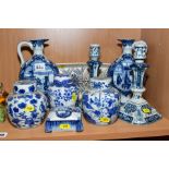 A SMALL GROUP OF DUTCH, JAPANESE, CHINESE BLUE AND WHITE CERAMICS, including two ginger jars and