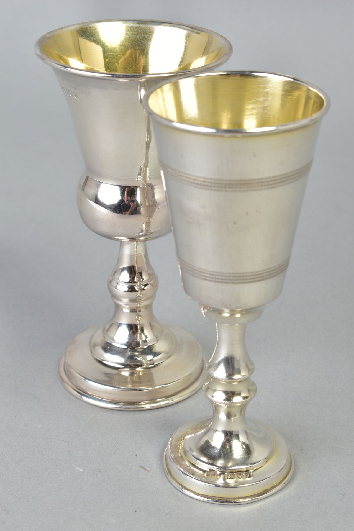 TWO SMALL SILVER GOBLETS, one of plain design with a thistle shape, hallmarked London 1968, the - Image 3 of 4