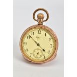 A GOLD PLATED WALTHAM POCKET WATCH, white Arabic numeral dial, subsidiary dial at six o'clock,