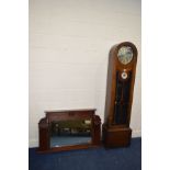 AN EARLY TO MID 20TH CENTURY OAK ART DECO LONGCASE CLOCK, the circular silvered dial with Arabic