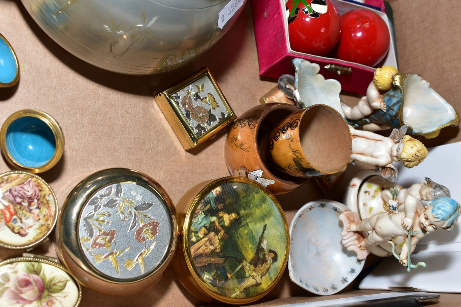 A BOX OF METALWARES, BOXED SILVER JUBILEE STATE COACH MODEL, commemorative crowns, assorted pill and - Image 4 of 4