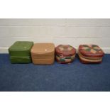 TWO EARLY 20TH CENTURY LEATHERETTE STOOLS, together with two mid 20th Century stools (4)