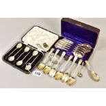 A CASED SET OF SIX GEORGE V SILVER BEAN AND COFFEE SPOONS, maker Viners Ltd, Sheffield 1933,